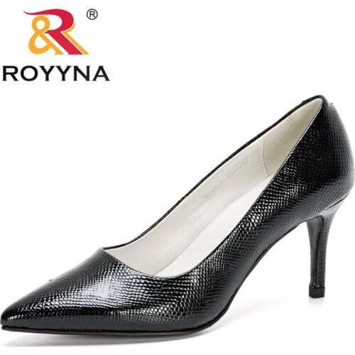 ROYYNA 2020 New Designers Pointed Toe Pumps Women Serpentine Leather Dresshigh Heels Boat Wedding Zapatos Mujer Footwear Comfy