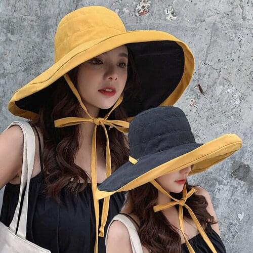 Hat female summer sun hat outdoor sun hat beach sun hat anti ultraviolet two color fisherman hat female versatile