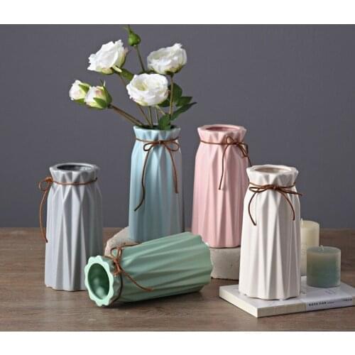 Modern matte color enamel ropes ceramic vase table living room decoration flower vase