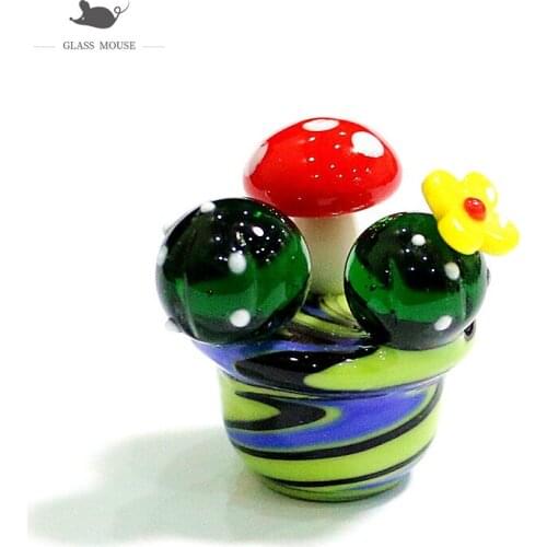 Handmade Glass Cactus Mushroom Figurines Home Desktop Decor Japan Style Crafts Ornaments Cute Mini Plant Festival Gifts For Kids
