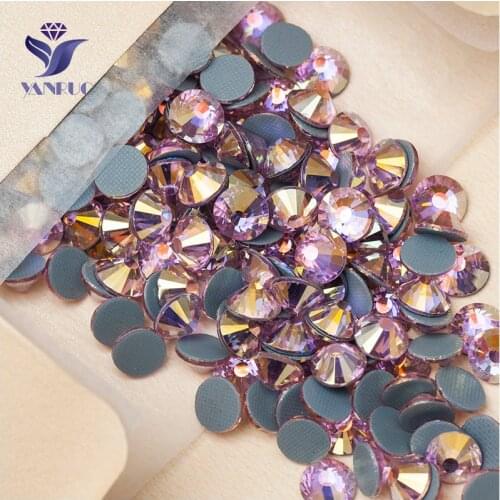 YANRUO 2058HF All Sizes Lt.Rose AB Flatback Iron On Strass Hotfix Crystals Glass Rhinestones For Wedding Dress