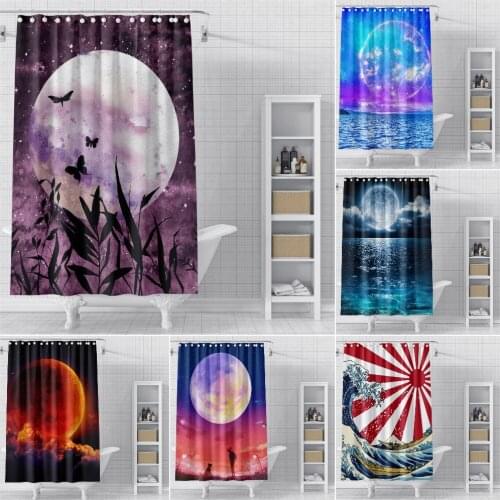 3D Night Landscape Shower Curtain Moon Bathroom Curtain Fabric Waterproof Shower Curtains With Hooks Bath Cover Home Decoration