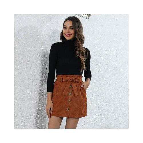 Spring And Summer Womens New High Waist Button Fashion Elastic Pocket Bandage Women Solid Color Mini A-line Skirt