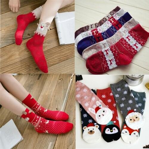 Women Socks Casual Winter Christmas Socks Snowflake Deer Cotton Cartoon Keep Warm Cute Lady Girl Sock Christmas Gift