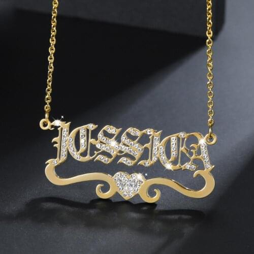 Heart With Personalized Iced Out Name Necklace Women Men Customized Gold Stainless Steel Name Choker Old English Font Jewelry