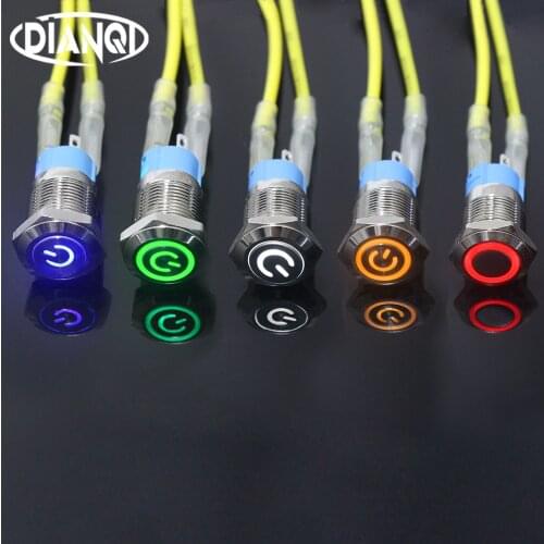 12mm flat Round head Waterproof Momentary Latching Metal Push Button Switch LED Light Car Horn Auto switches Power Self-Recovery