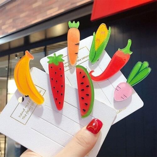 200pcs/lot DIY Multi Fruit Vegetables Hair Clips Simple Watermelon Pineapple Hairpins Hair Care Styling Accessories Tools HA752