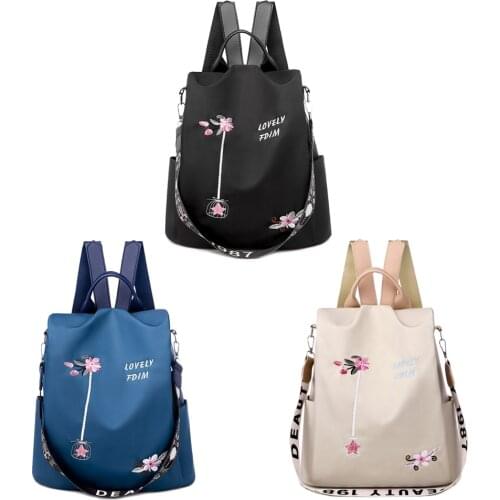 3 in 1 Embroidery Backpack Women Anti-theft Shoulder Bags Teenage Girls Casual Oxford High School Bags Simple Female Travel Bag