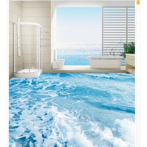 3d floor wallpapers Seawater spray bathroom floor Waterproof floor mural painting self-adhesive 3D floor