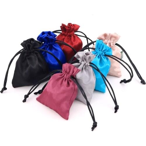 9*12cm 10pcs Satin Drawstring Bags Custom Your Shop LOGO for Gifts Jewelry Wigs and High heels Packaging Comfortable Material