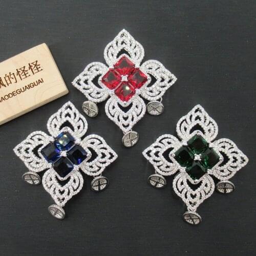 APDGG 56x65mm White gold plated cubic zircon CZ pendant tassel Flowe connector for necklace pendant Jewelry DIY Jewelry Findings