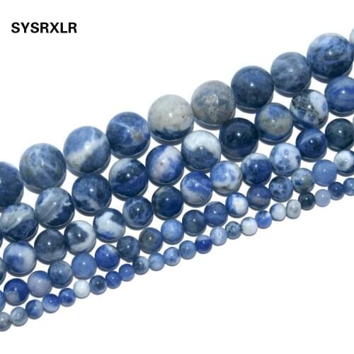 Free Shipping Natural Stone Blue Sodalite Gem Round Loose Beads For Jewelry Making DIY Bracelet Necklace 4 6 8 10 12 MM Strand