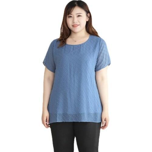 4XL To 10XL Plus Size Chiffon Shirt Female Short-sleeved Summer Blouses Thin 3D Dot Blusas Mujer De Moda T61076