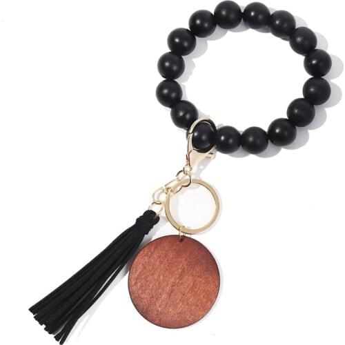 Makersland Wood Beads Keychain For Keys Wristlet Bracelet Pendant Keyring For Women Accessories Tassel Keychain Charms 2021 New