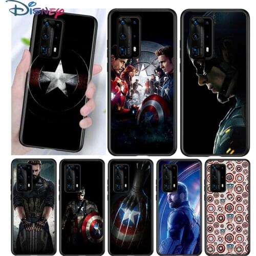 Captain America Marvel Silicone Cover For Huawei P40 P30 P20 Pro P10 P9 P8 Lite E Plus 2019 2017 5G Black Phone Case