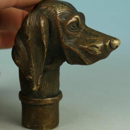 Collection Old Bronze Hand Carved Fierce Dog Statue Walking Stick Head