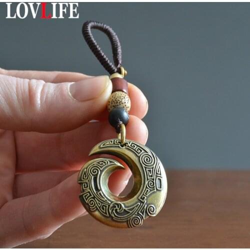 Brass Good Fortune Round Ring Car Keychain Lanyard Hangings Jewelry Bring Mystical Eastern Power Handmade DIY Keyrings Pendants