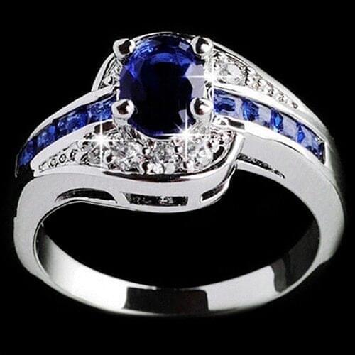 2017 Hot Selling Elegant Lady Royal Blue Rhinestone Finger Wedding Engagement Ring Xmas Gift