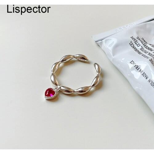 Lispector 925 Sterling Silver French Rose Red Crystal Pendant Rings for Women Minimalist Gourd Rings Female Jewelry Lover Gifts