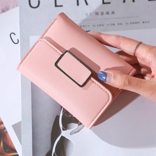 5-Colors Fashion Women Wallet Leather Geometric Buckle Short Multifunction Small Money Clip Card Holder Cute Coin Pocket Purse