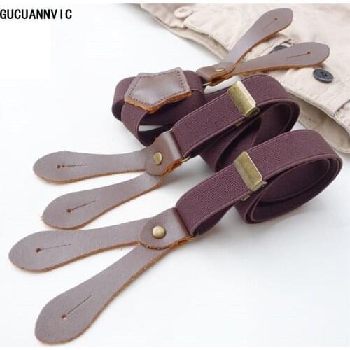 GUCUANNVIC Red brown 2.0cm wide Button Solid suspenders men women suspender Leisure fashion trend wild straps Send button DK024