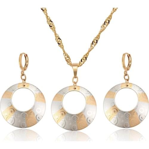 MxGxFam Mix Gold Color set Round Pendant Necklace and Earring For Women Geometry Jewelry