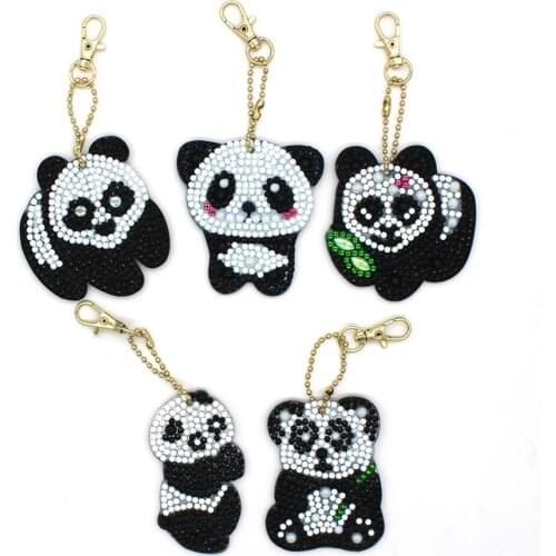 Panda Pattern 5D Diamond Painting Kits Diamond Keychain Keyring Diamond Mosaic Embroidery Bag Pendant Ornament Cute Gift For Kid