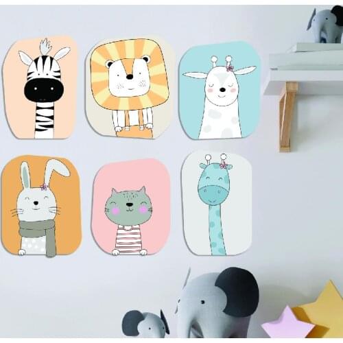 Cute animals 6-piece Wooden Sticker Wall Set Kids Room Wall Decoration Wooden Wall Decor Scandinavian Style