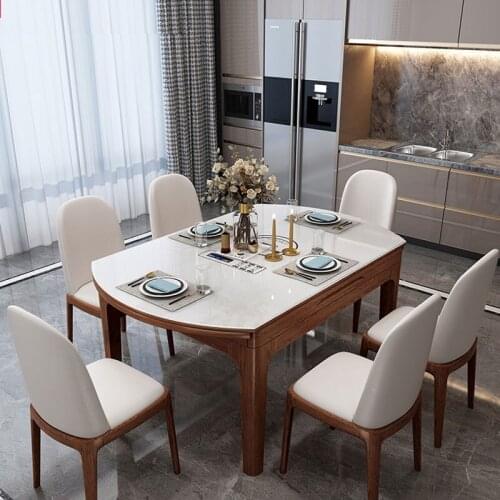 Dining table modern simple solid wood round table Nordic small family multifunctional retractable folding household dining table