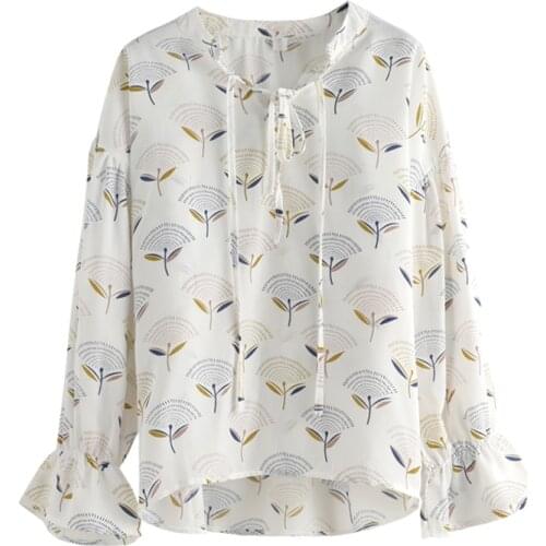 Autumn Women Blouses Long sleeve Loose Casual Preppy Style Lace up collar Flare sleeve baggy female tops All-match 2020 NEW