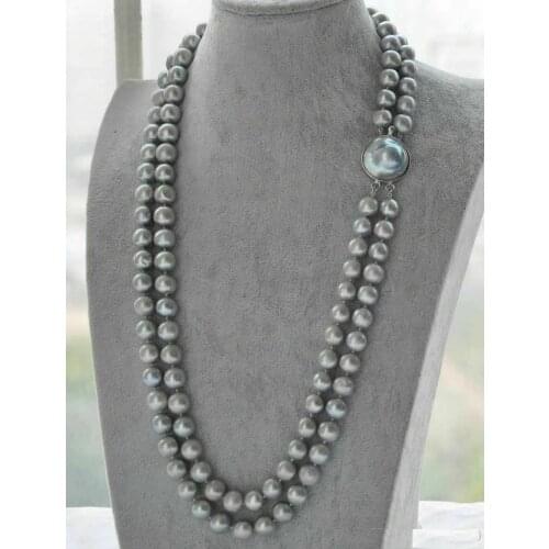 DOUBLE STRANDS SOUTH SEA AAA 9-10MM GRAY PEARL NECKLACE 18-20 INCH