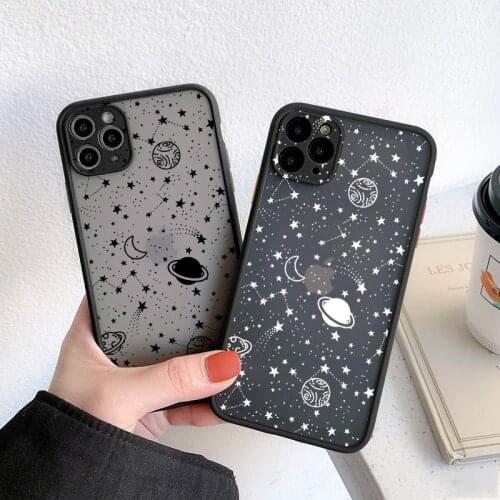 Cartoon Planet Stars Shockproof Phone Case For iPhone 11 12 Pro XR XS Max 7 8 6S Plus X SE 2020 Clear PC Cute Back Cover Coque