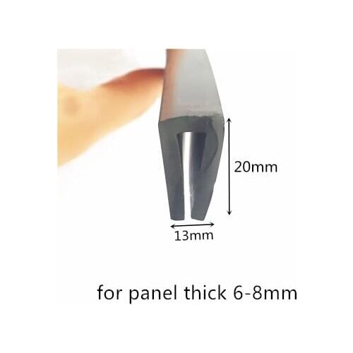 Rubber Sealing U Strip 20x13x20mm for 6 - 8mm thick Glass Metal Car Wood Panel Board Edge Encloser Shield Black