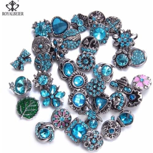 Royalbeier 36pcs/lot Mixed Colorful Rhinestone Metal Charms 12mm Snap Button Jewelry For DIY Snaps Bracelet Eearrings Jewelry
