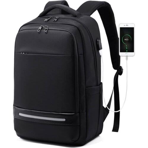 New Business Travel Backpack Men Waterproof Oxford 15.6" Laptop Bag with USB Charging Port Large Capacity Male Backpack Black