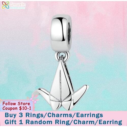 Smuxin 925 Sterling Silver Beads Paper Plane Dangle Charms fit Original Pandora Bracelets for Women Jewelry Making Birthday Gift