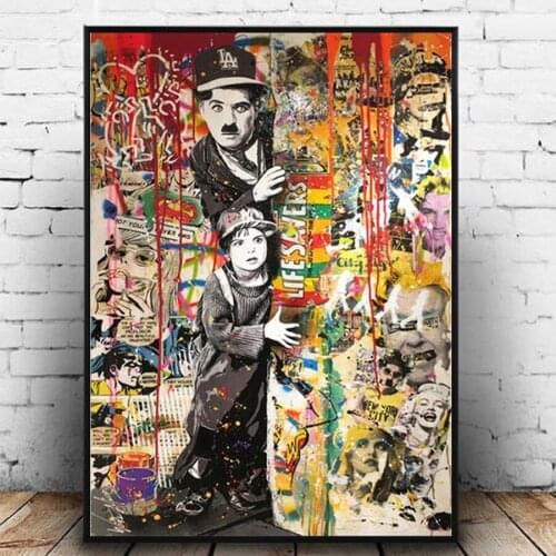 Modern Graffiti Art 5D Diamond Painting Funny Chaplin And Boy Round Drill Rhinestone Mosaic Embroidery Cross Stitch Home Decor