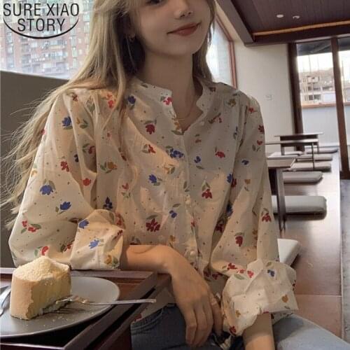 Vintage Floral Cotton Shirt Print Blouse Women Summer Thin Long Sleeve Sunscreen 2021 New Japanese Loose Chic Tops Blusas 15562