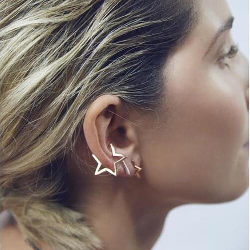 Hfarich Hollow Out Vintage Geometric Five-pointed Star Ear Cuff Clip Earrings for Women Fashion Jewelry Brincos Dropshipping