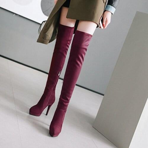 Womens Boots winter new style fashion Flock Pointed zipper Fine heel High heel Womens Over the knee boots plus size 34-43