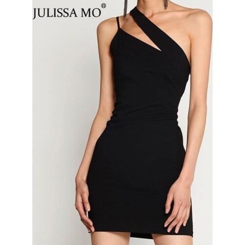 Julissa Mo Sexy Diagonal Collar Bodyon Women Dress Sleeveless Off Shoulder Summer Dresses 2021 Black Streetwear Mini Vestidos