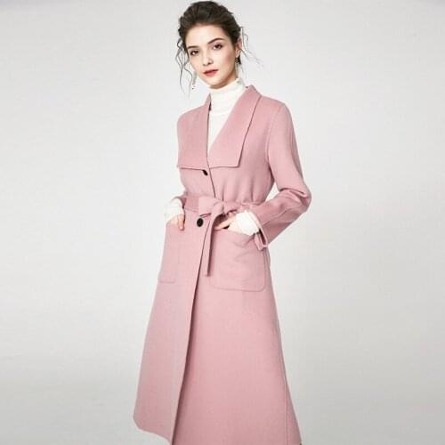 Women s winter coat pink Double sided wool cashmere outwear 2019 autumn plus size ladies fashion overcoats long free ship