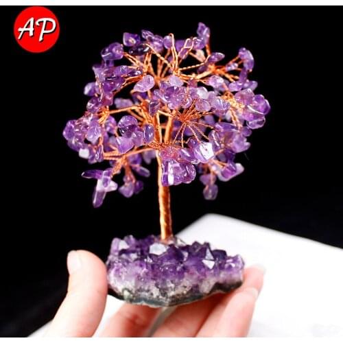 1PC Natural Amethyst Tree Crystal Quartz Mineral Ornaments Home Decoration Lucky tree Healing Pavilion Decorate
