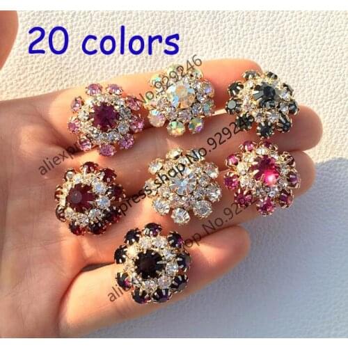 10pcs/lot 22mm pink AB white peacock green purple wine red crystal rhinestone gold metal button sewing-on garments accessory