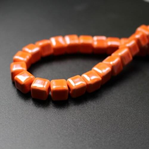 32Pcs/Lot 8.5mm Orange Color Squaer Beads Cube Ceramic Beads Plated for jewelry making