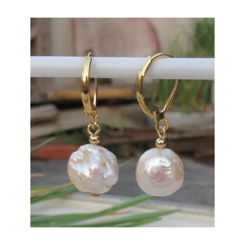 Free shipping>>>>noble jewelry charming 10x11mm natural sea baroque gold pink drop pearl earrings 14K/20 YELLOW GOLD hook