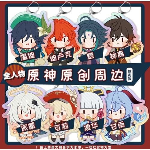 Anime Genshin Impact Tartaglia Paimon Klee Venti Diluc Zhongli Mona Keychain Acrylic Keyring Toy Cosplay Bags Pendant Decor Gift