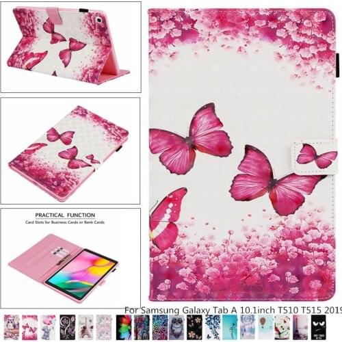 For Samsung Galaxy Tab A 10.1 T515 T510 3D Cartoon wallet Flip Stand case SM-T510 10.1" Tablet Anti-crack Cover Protector + film