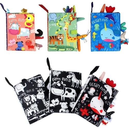 Montessori Baby Book Black And White Enlightenment Cloth Book Educational Quiet Book Cartoon Animal Learning Books Baby Toys