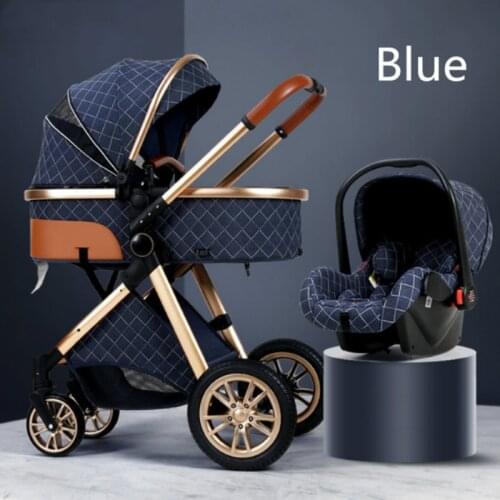 3 in 1Royal Luxury Leather Aluminum Frame High Landscape Folding Kinderwagen Pram with Gifts Baby Carriage Baby Stroller
